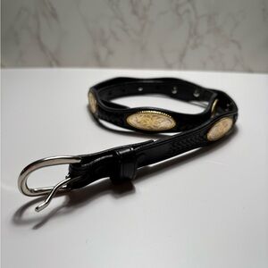 Grants Black Braided/Woven Belt with Silver/Gold Toned Conchos